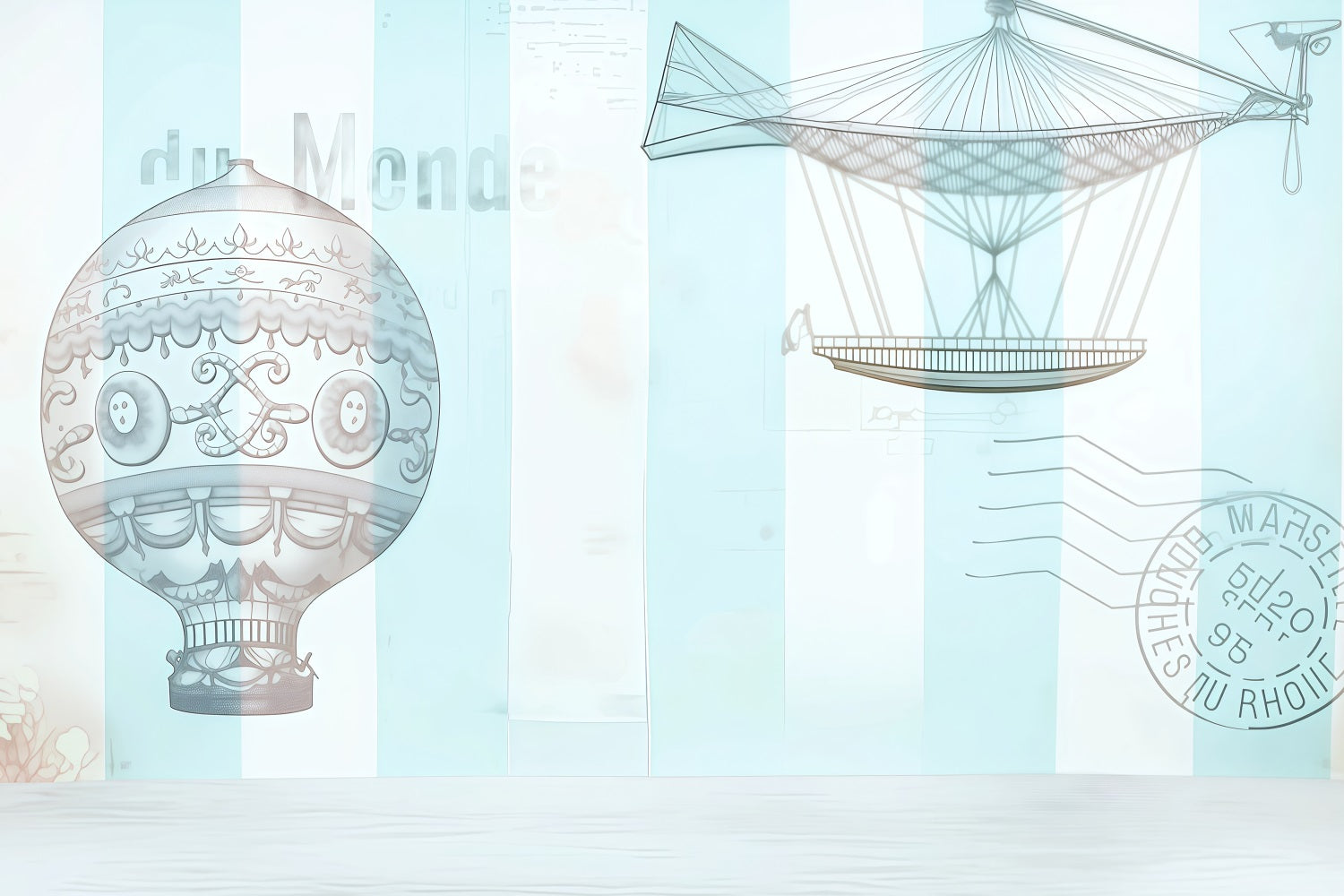 Neugeborenen-Fotohintergrund Vintage-Heißluftballon-Illustration Kinder-Fotohintergrund MRR9-37