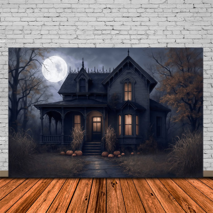 Halloween-Fotohintergrund Spukhaus Vollmondnacht Gruseliger Halloween-Fotohintergrund MRR9-38