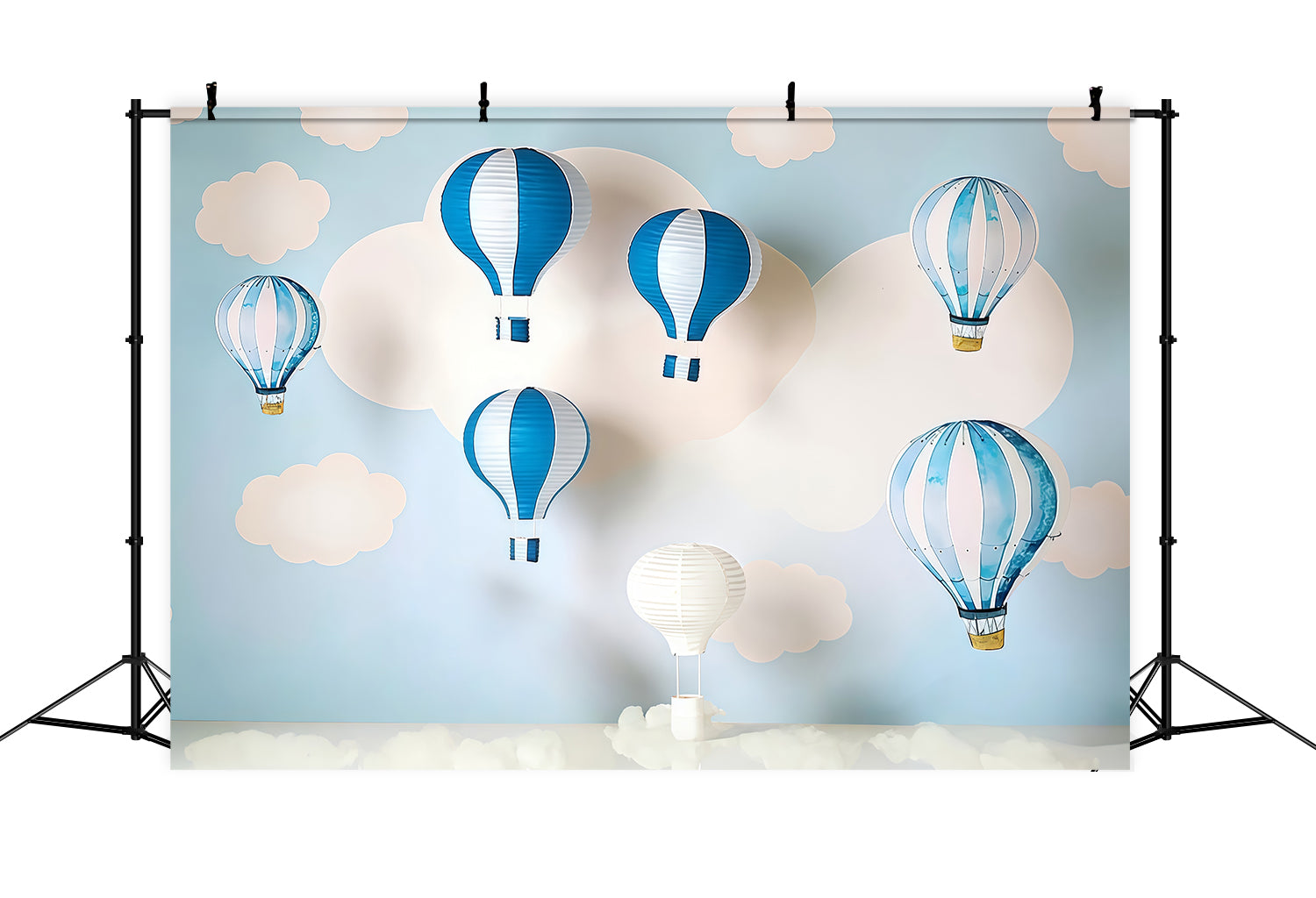 Neugeborenen-Fotohintergrund Blaue Wolken Heißluftballons Kinder-Fotohintergrund MRR9-47