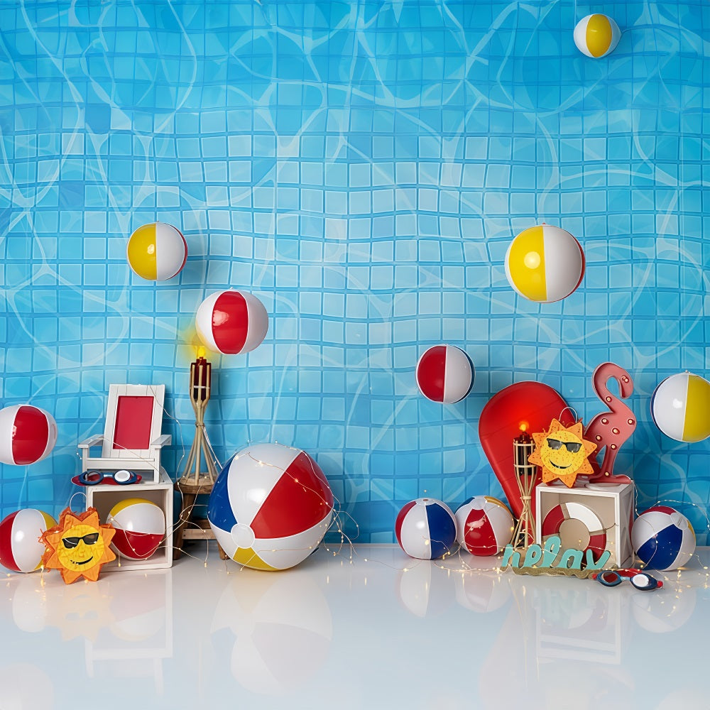 Kinder-Hintergründe Poolfliesen Strandball Sommer Neugeborenen-Fotografie-Fotohintergrund MRR9-48