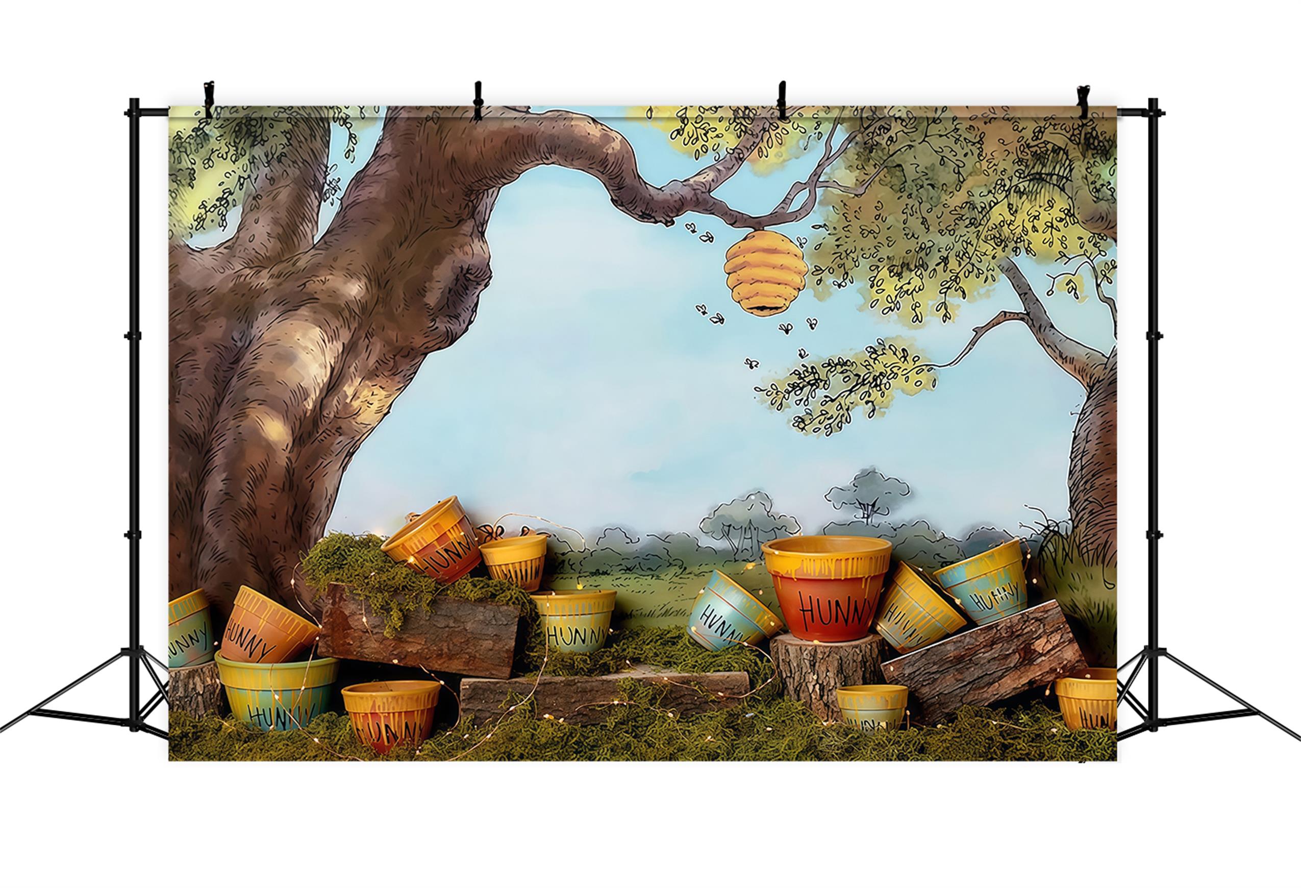 Neugeborenen-Fotohintergrund Niedlicher Fotohintergrund Honigbaum Eimer Fotohintergrund Kinder-Fotohintergrund MRR9-50