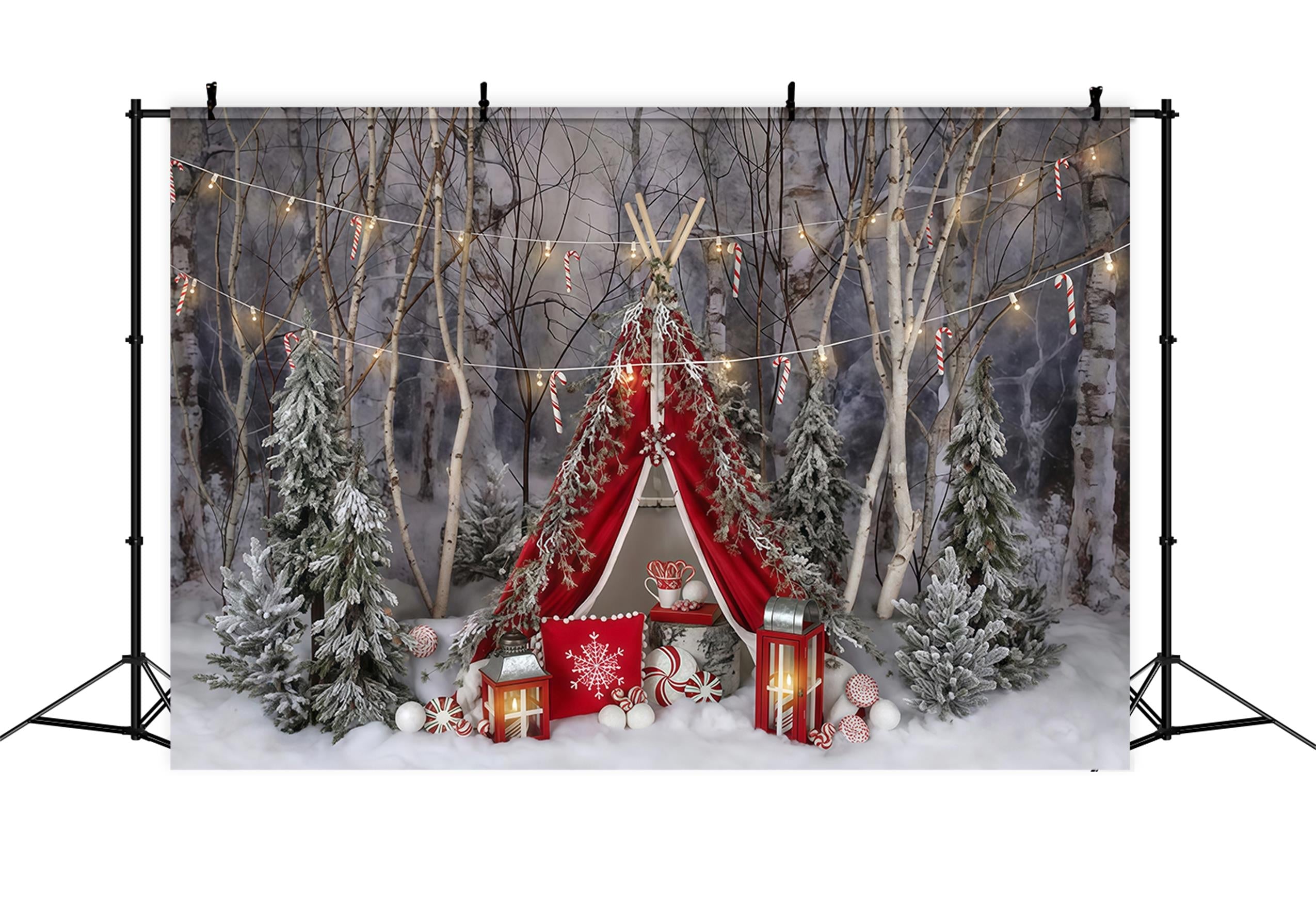 Schneewaldhintergrund Zuckerstange Winterzelt Waldhintergrund MRR9-73