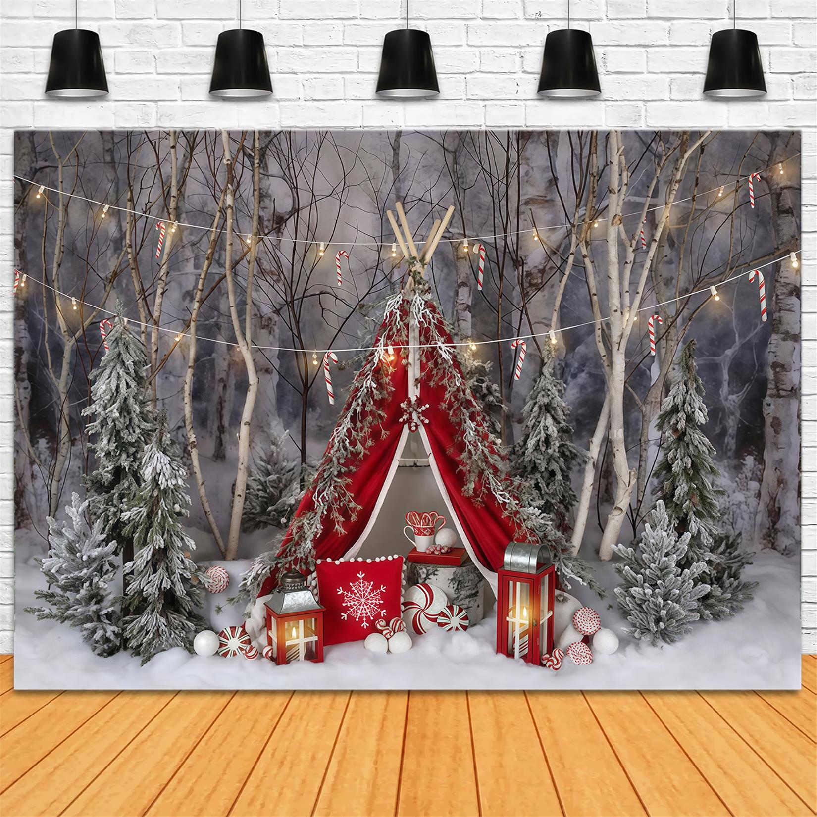 Schneewaldhintergrund Zuckerstange Winterzelt Waldhintergrund MRR9-73