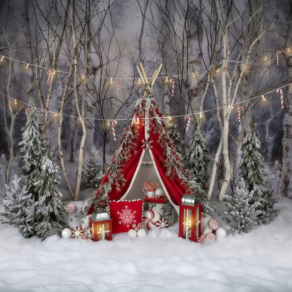 Schneewaldhintergrund Zuckerstange Winterzelt Waldhintergrund MRR9-73