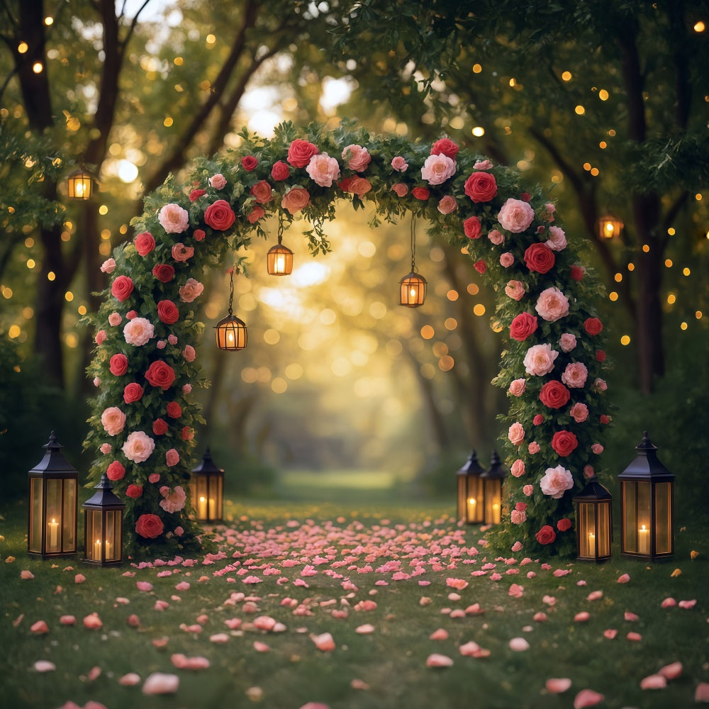 Blumenhintergrund Romantischer Rosenbogen Laternen Blumen-Fotohintergrund MRR9-81