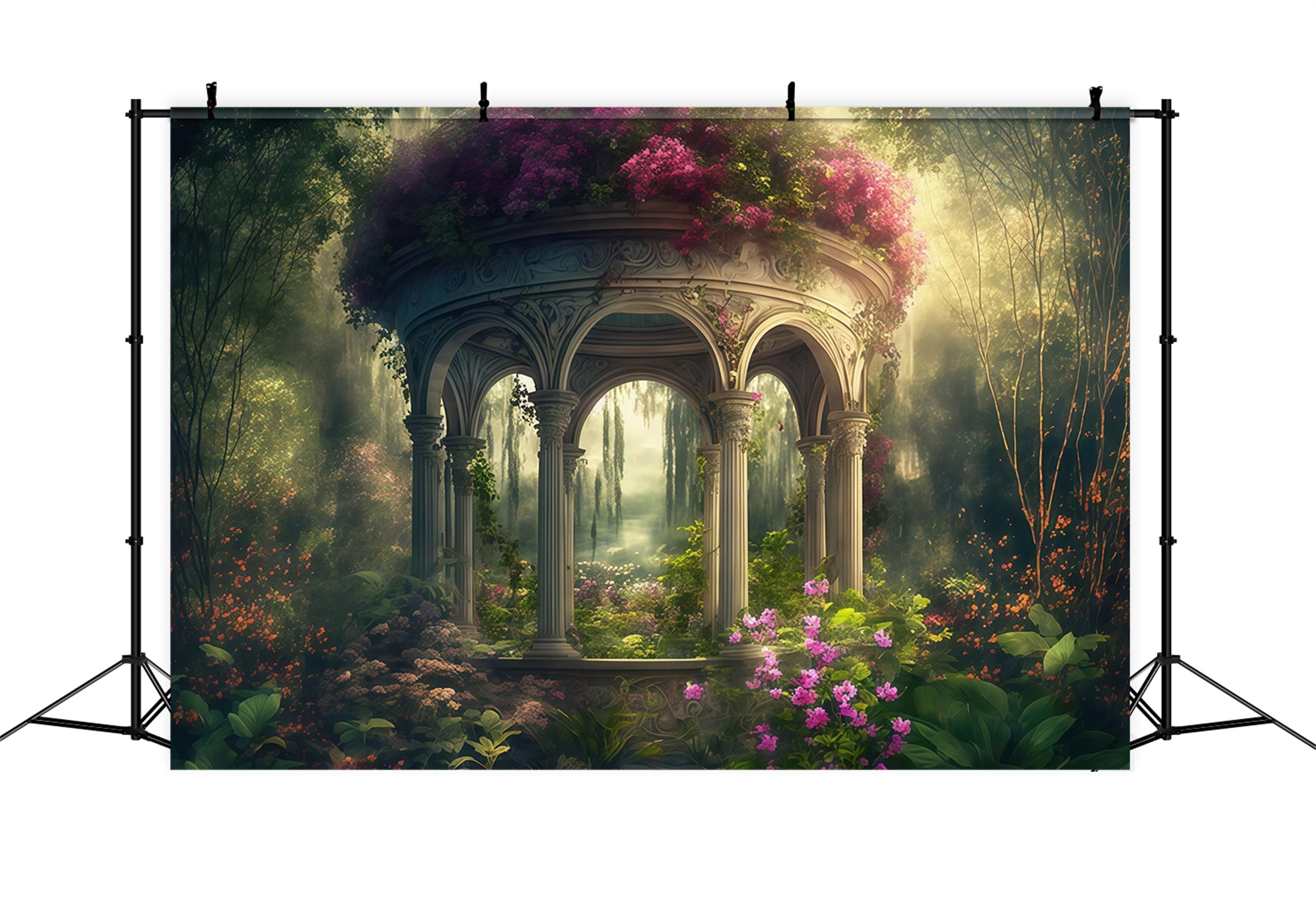 Kunsthintergründe Verzauberter Garten Steinpavillon Künstlerischer Fotohintergrund MRR9-89