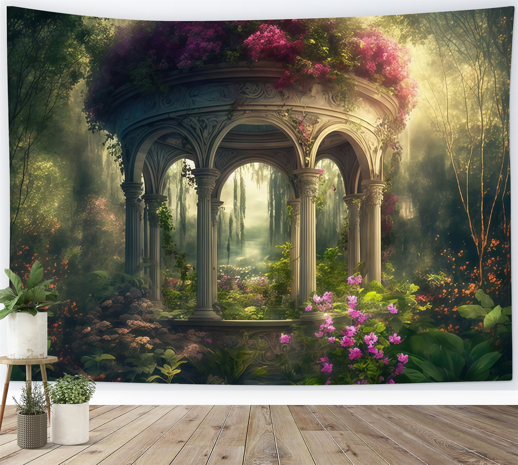 Kunsthintergründe Verzauberter Garten Steinpavillon Künstlerischer Fotohintergrund MRR9-89