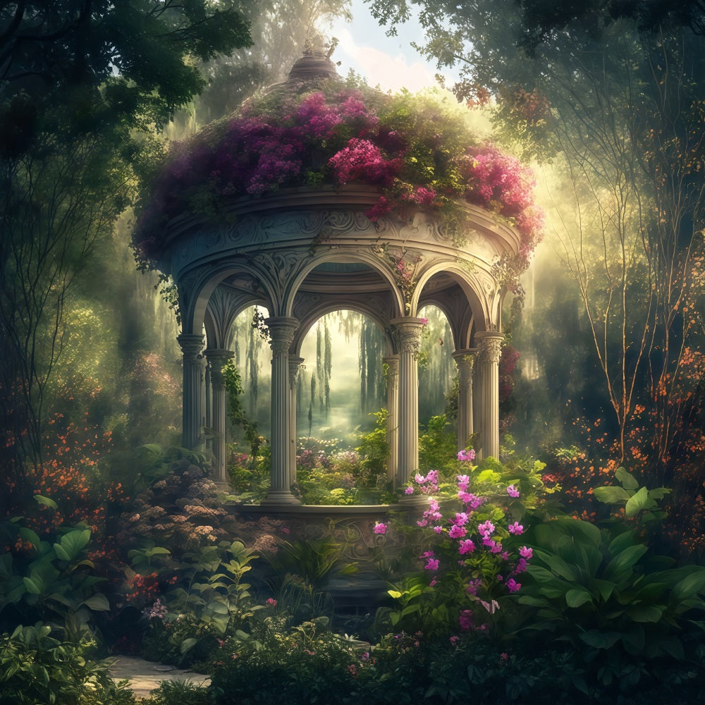 Kunsthintergründe Verzauberter Garten Steinpavillon Künstlerischer Fotohintergrund MRR9-89