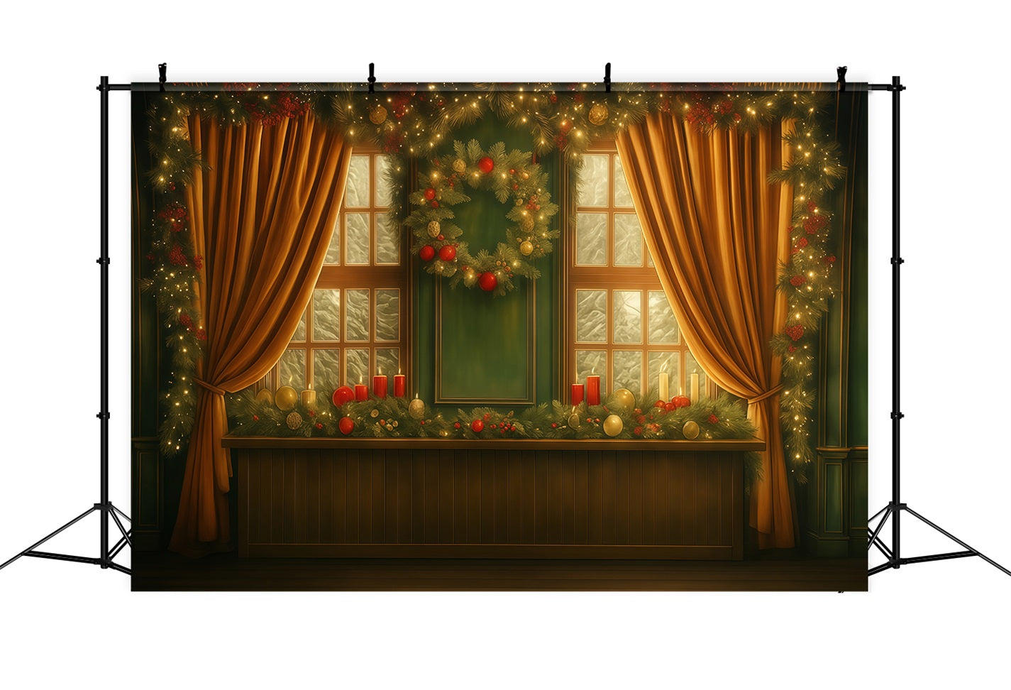 Weihnachts-Fotohintergrund Goldener Vorhang Fenster Weihnachts-Fotohintergründe MRR9-93