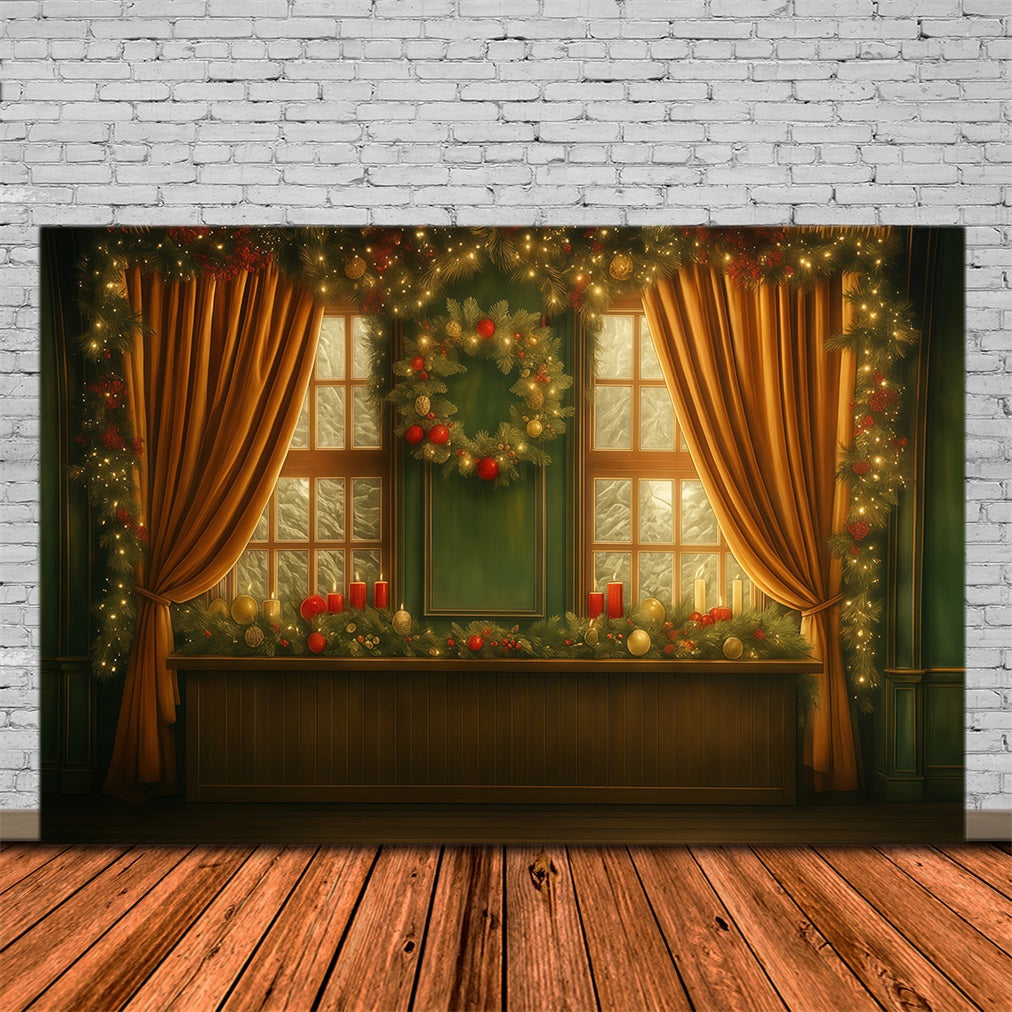 Weihnachts-Fotohintergrund Goldener Vorhang Fenster Weihnachts-Fotohintergründe MRR9-93