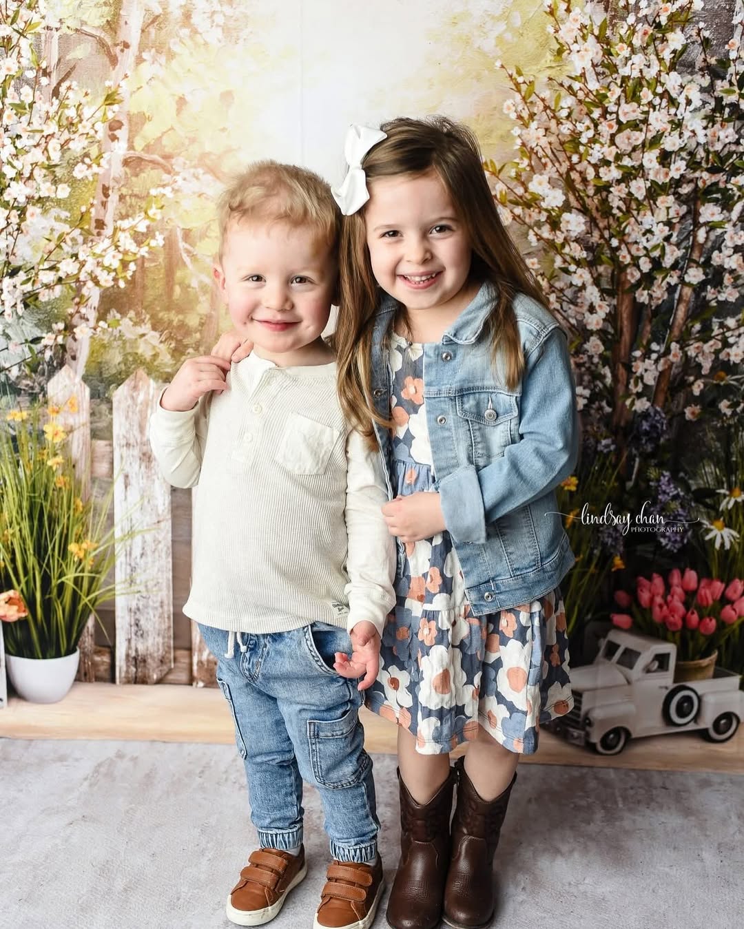 Kunstvolle Hintergründe Frühlingsgarten Zaun Blumen LKW Künstlerischer Fotohintergrund MRR9-34