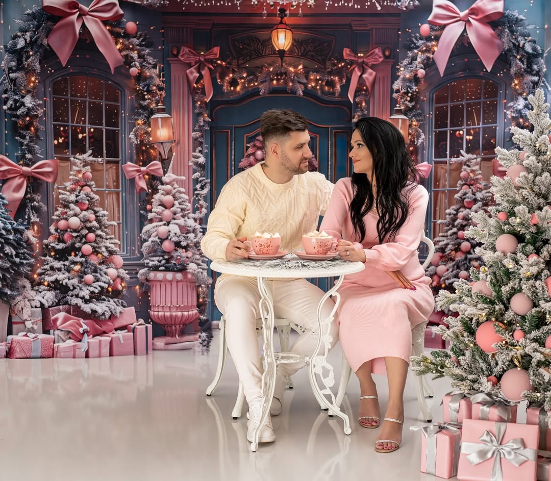Weihnachten Elegante rosa Schleife Tür Dekor Hintergrund RR7-566