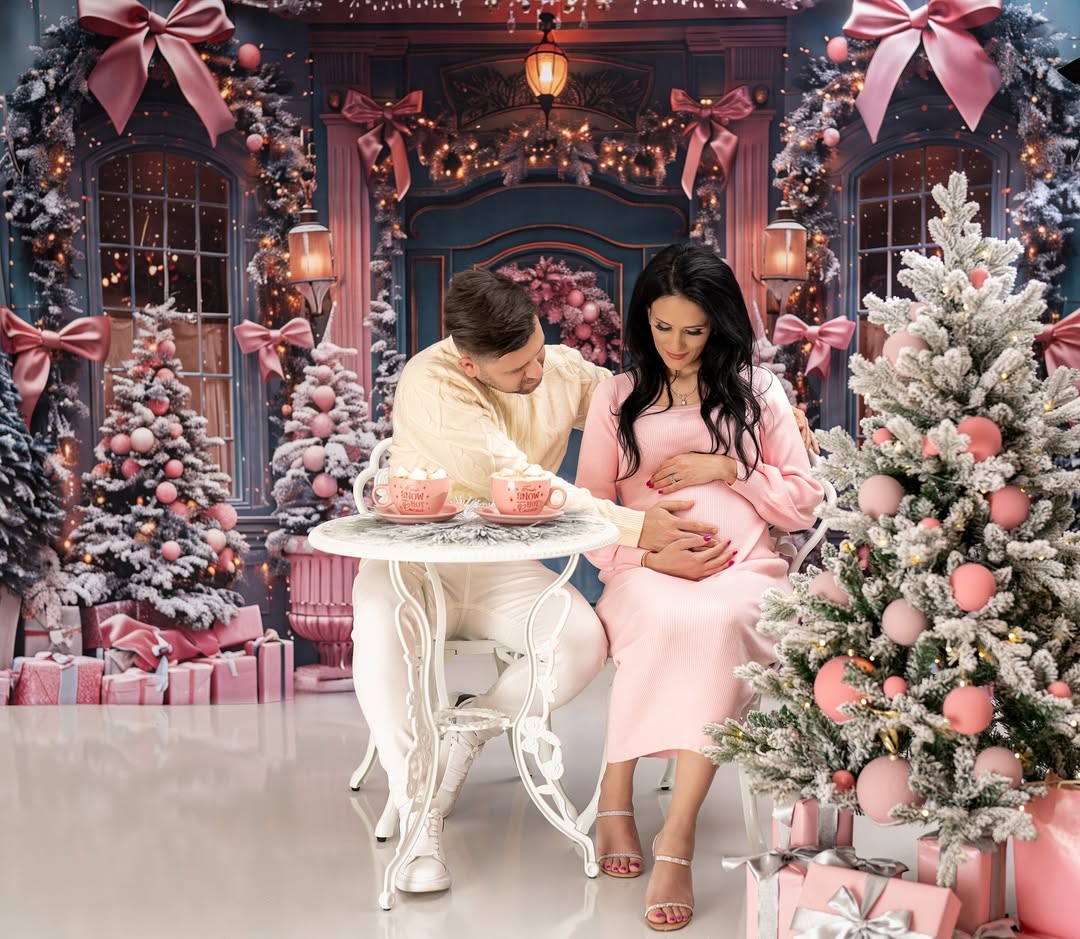Weihnachten Elegante rosa Schleife Tür Dekor Hintergrund RR7-566