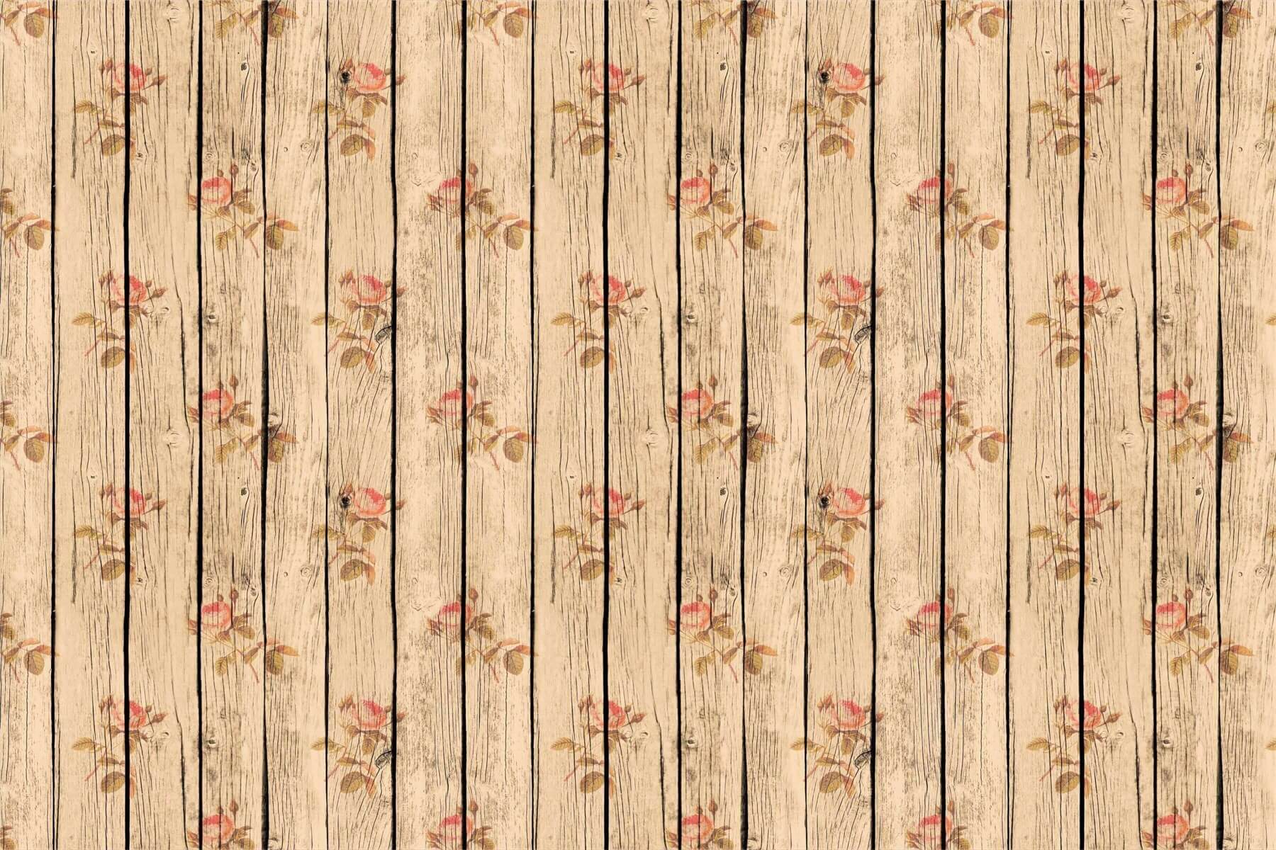 Vintage Rotes Blumenmuster Altgelb Holz Gummibodenmatte für die Fotografie RM12-59