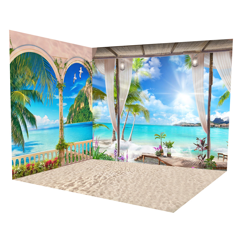 Blauer Ozean Seaside Window Scenery Hintergrund Zimmerset ROOM12