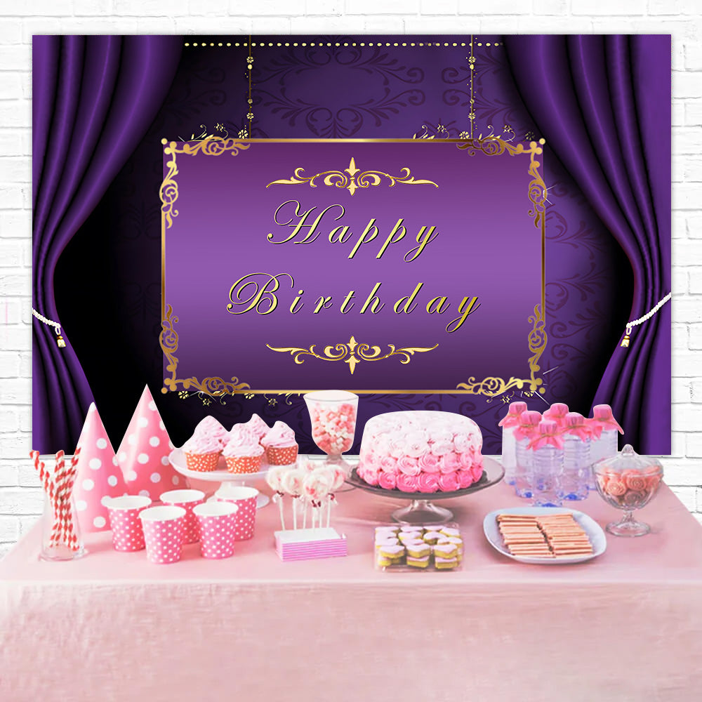 Personalisierte Backdrop für Geburtstag Goldener Rahmen Lila Backdrop RR1-48