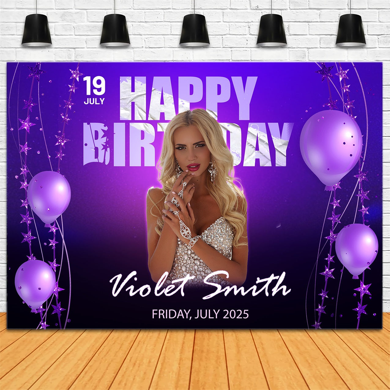 Personalisierte Backdrop für Geburtstag Funkelnde Ballons Lila Backdrop RR1-84