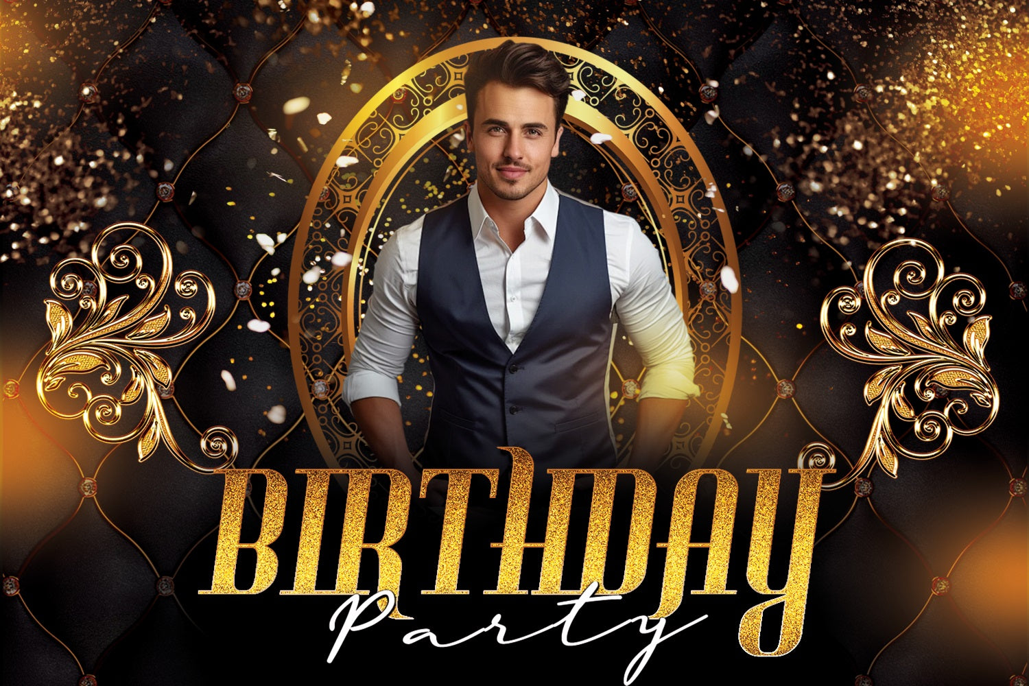 Customized Geburtstag Backdrop Glitter Männer Golden Backdrop RR1-95