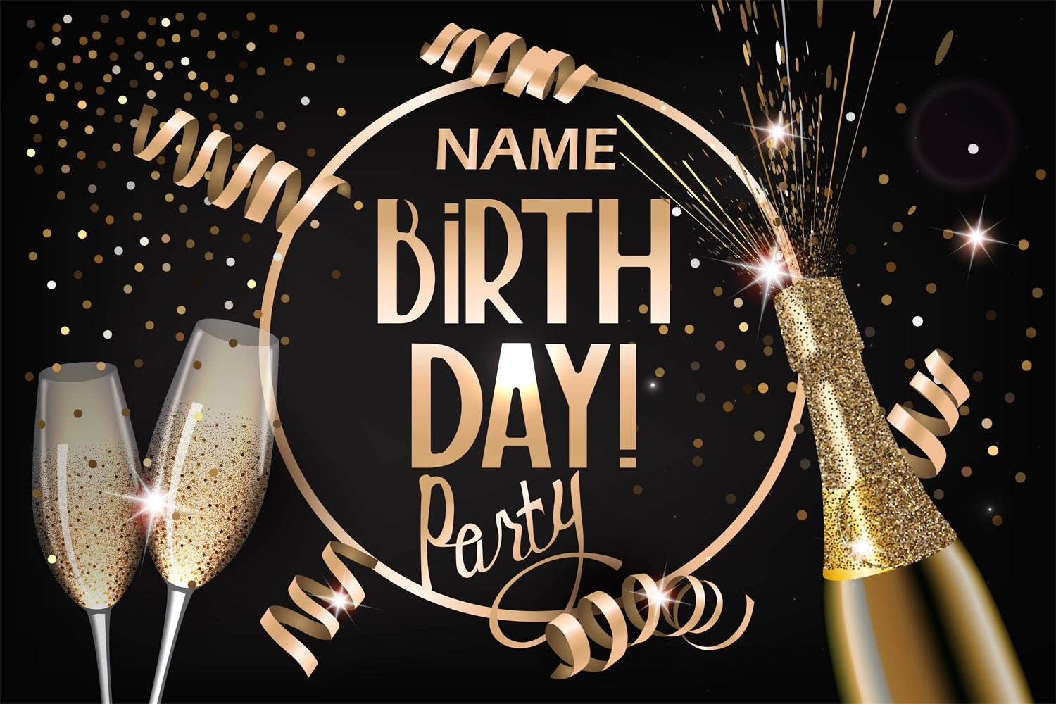 Personalisierte Geburtstagskulisse Champagner Glitzer Goldband Kulisse RR12-53