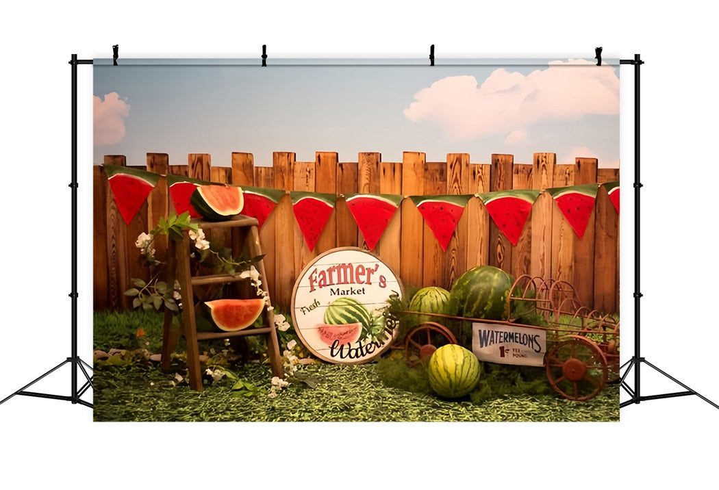 Sommer Wassermelone Markt Holzzaun Hintergrund RR3-19