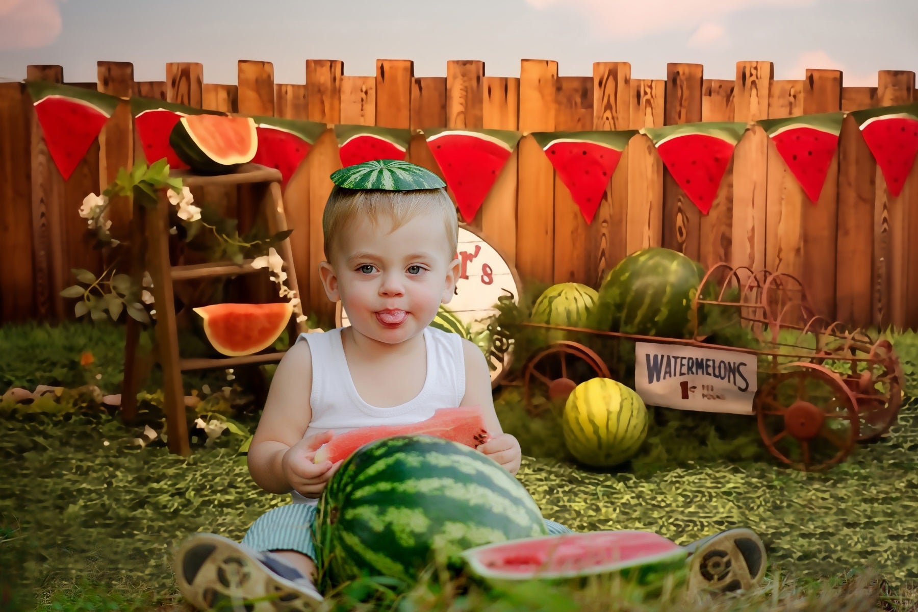 Sommer Wassermelone Markt Holzzaun Hintergrund RR3-19