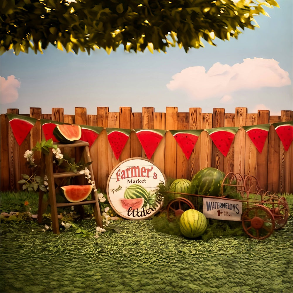 Sommer Wassermelone Markt Holzzaun Hintergrund RR3-19