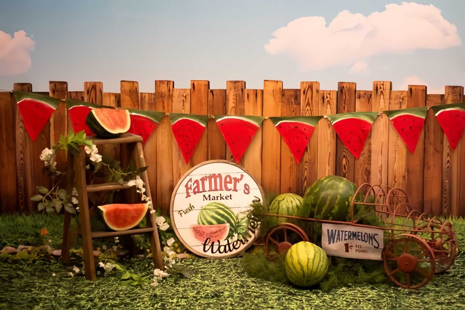 Sommer Wassermelone Markt Holzzaun Hintergrund RR3-19