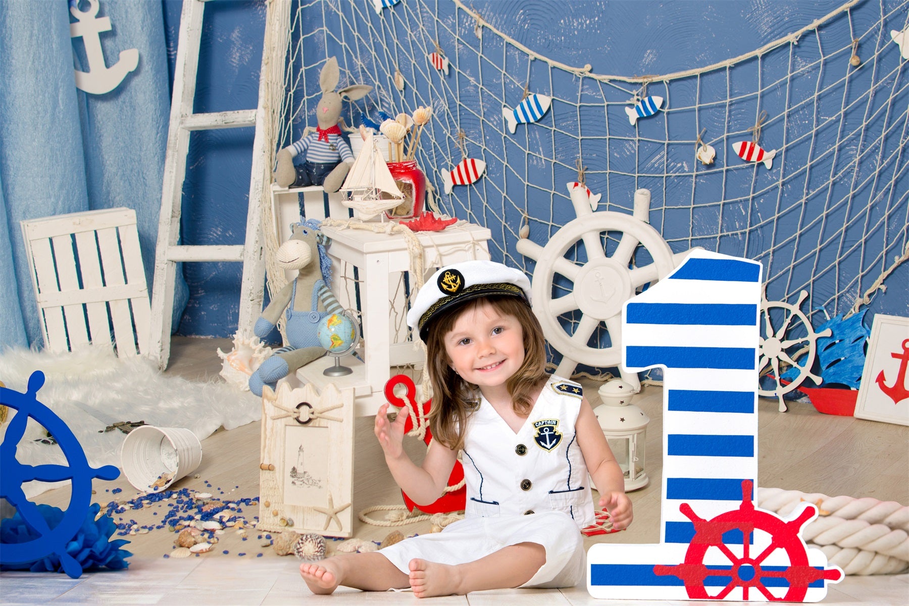 Sommer Nautischer Stil Fischernetz Puppe Kinder Backdrop RR3-22