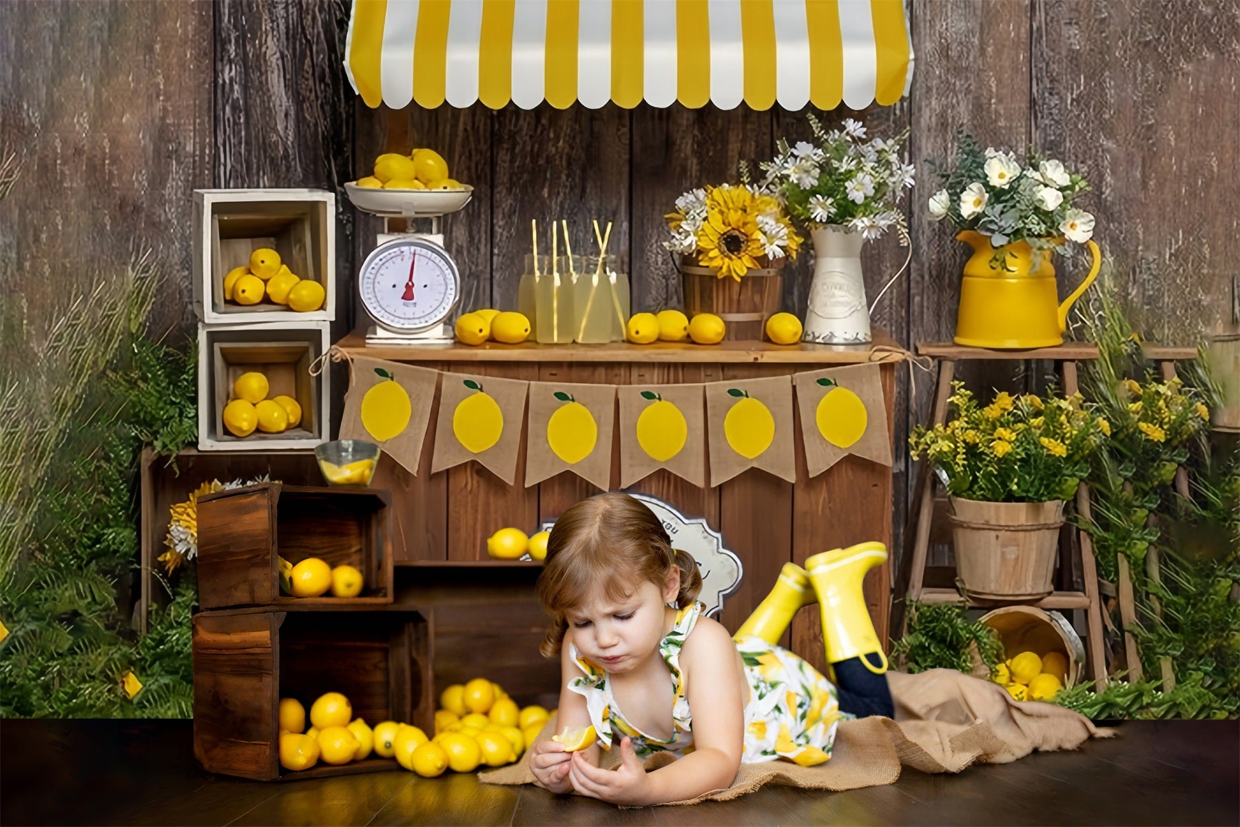 Sommerpromenade Zitrone Verkauf Stand Thema Hintergrund RR3-24