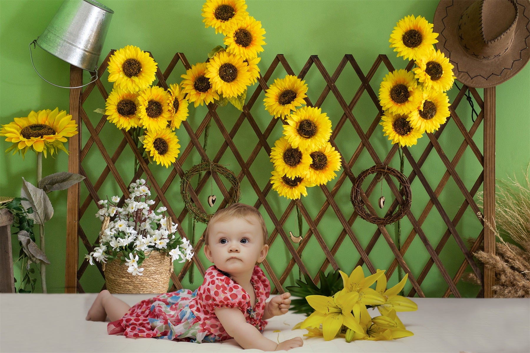 Rustikale Sonnenblumen-Hintergrundkulisse für den Sommer RR3-25