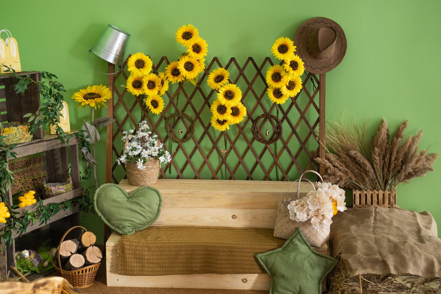 Rustikale Sonnenblumen-Hintergrundkulisse für den Sommer RR3-25