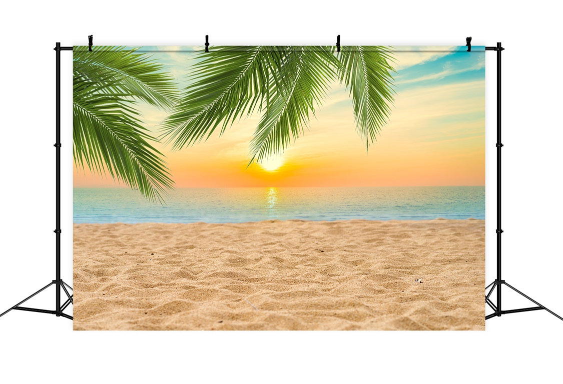 DBackdrop Summer Seaside Beach Kokosnussbaum Sonnenuntergang Hintergrund RR3-42