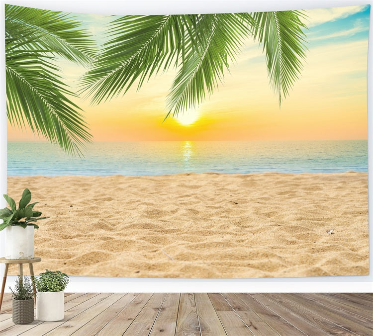 DBackdrop Summer Seaside Beach Kokosnussbaum Sonnenuntergang Hintergrund RR3-42