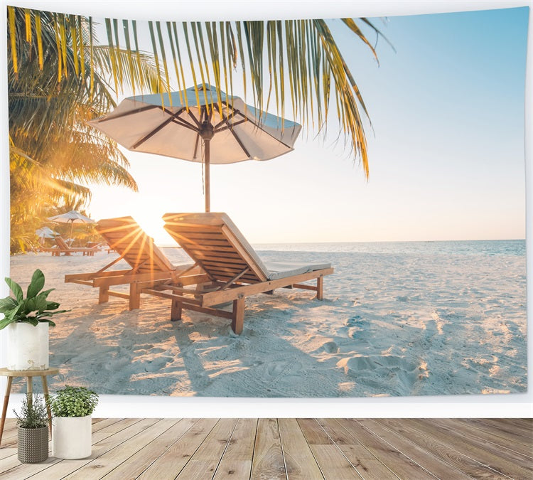 DBackdrop Sommer Seaside Fine Soft Beach Coconut Tree Chaise Lounge Hintergrund RR3-43