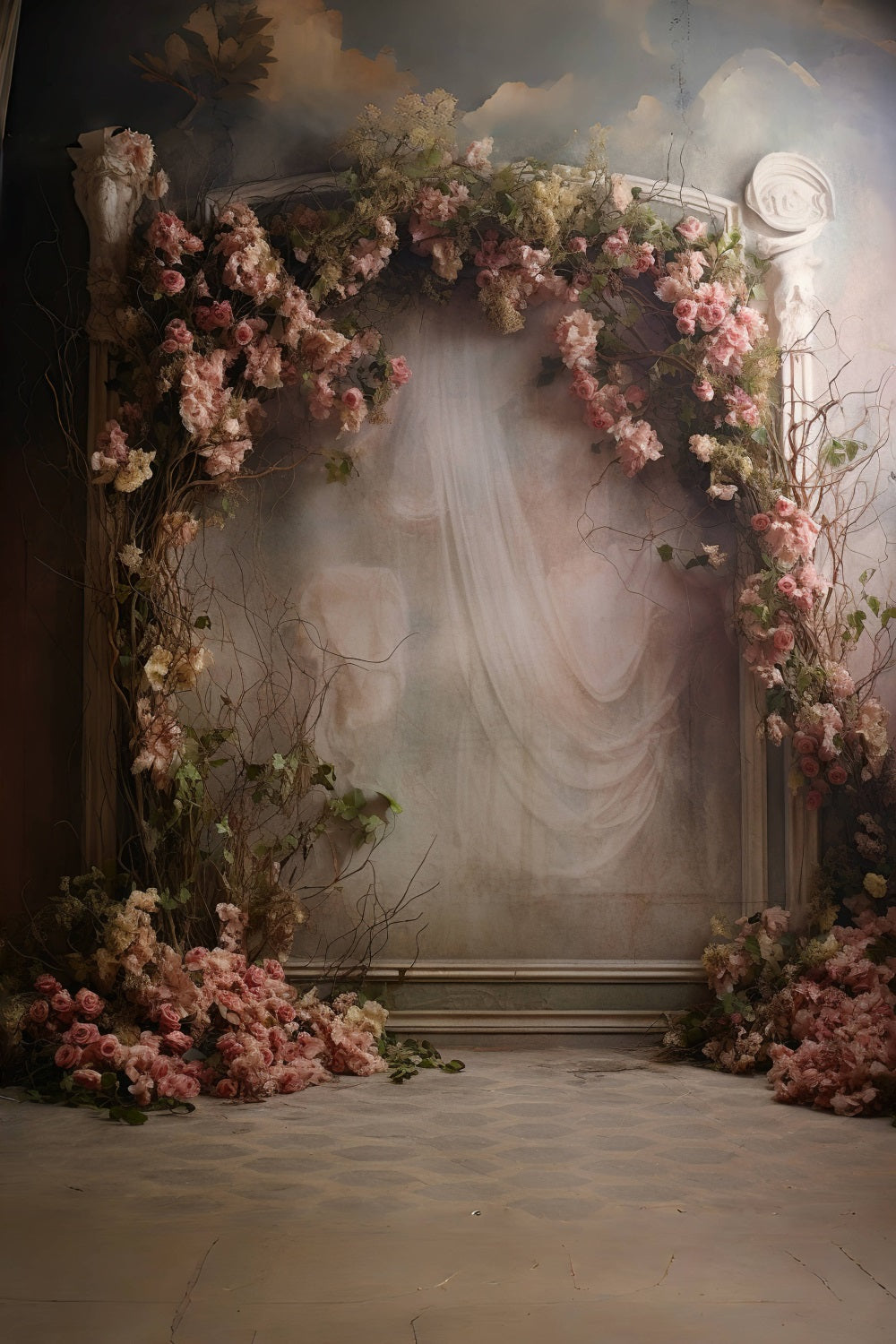 DBackdrop Klassische Rose Dekorativer bogenförmiger Türrahmen Vintage Wall Backdrop RR4-05