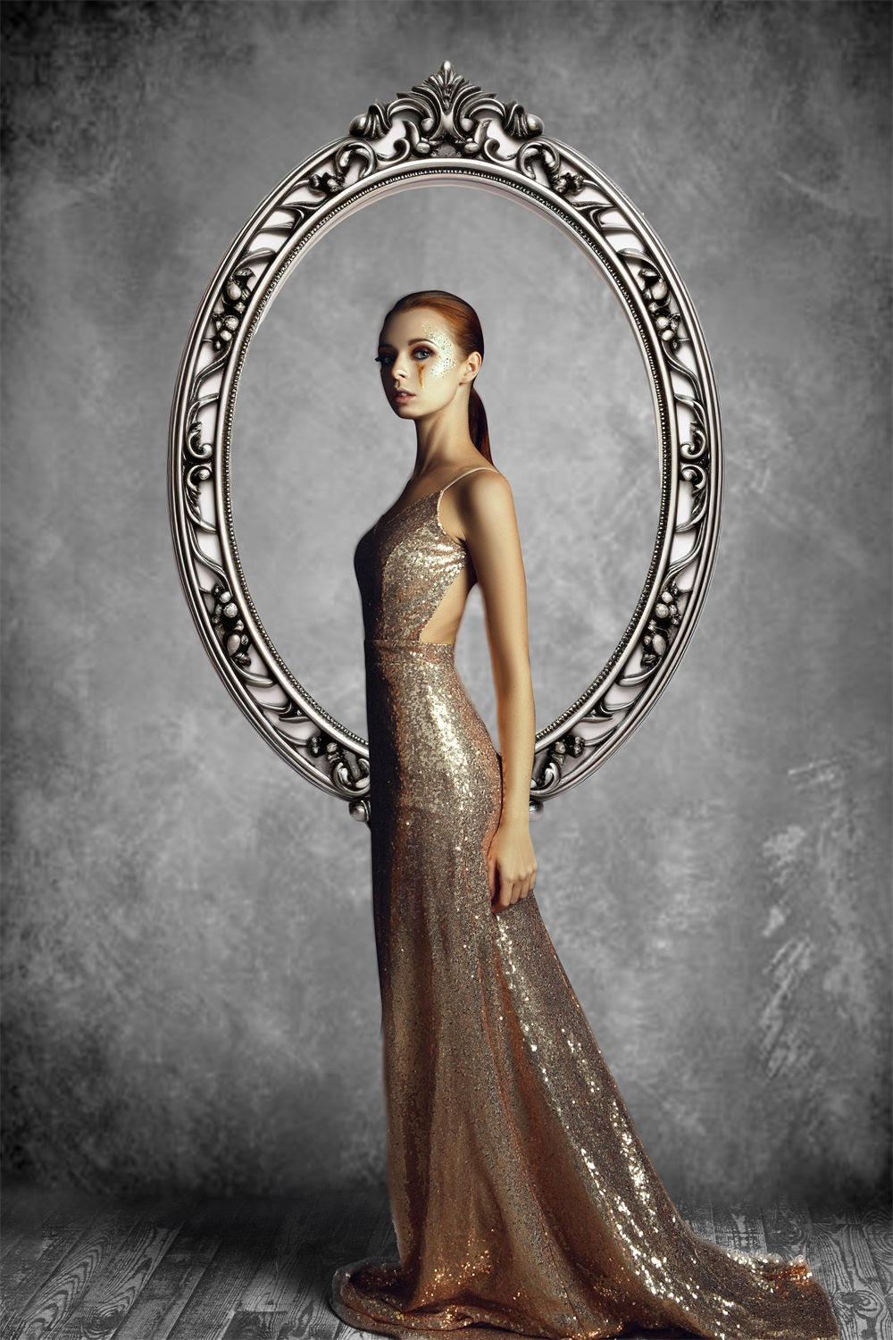 DBackdrop Kunst Klassischer Metall Fotorahmen Grauton Abstrakte Hintergrund RR4-57