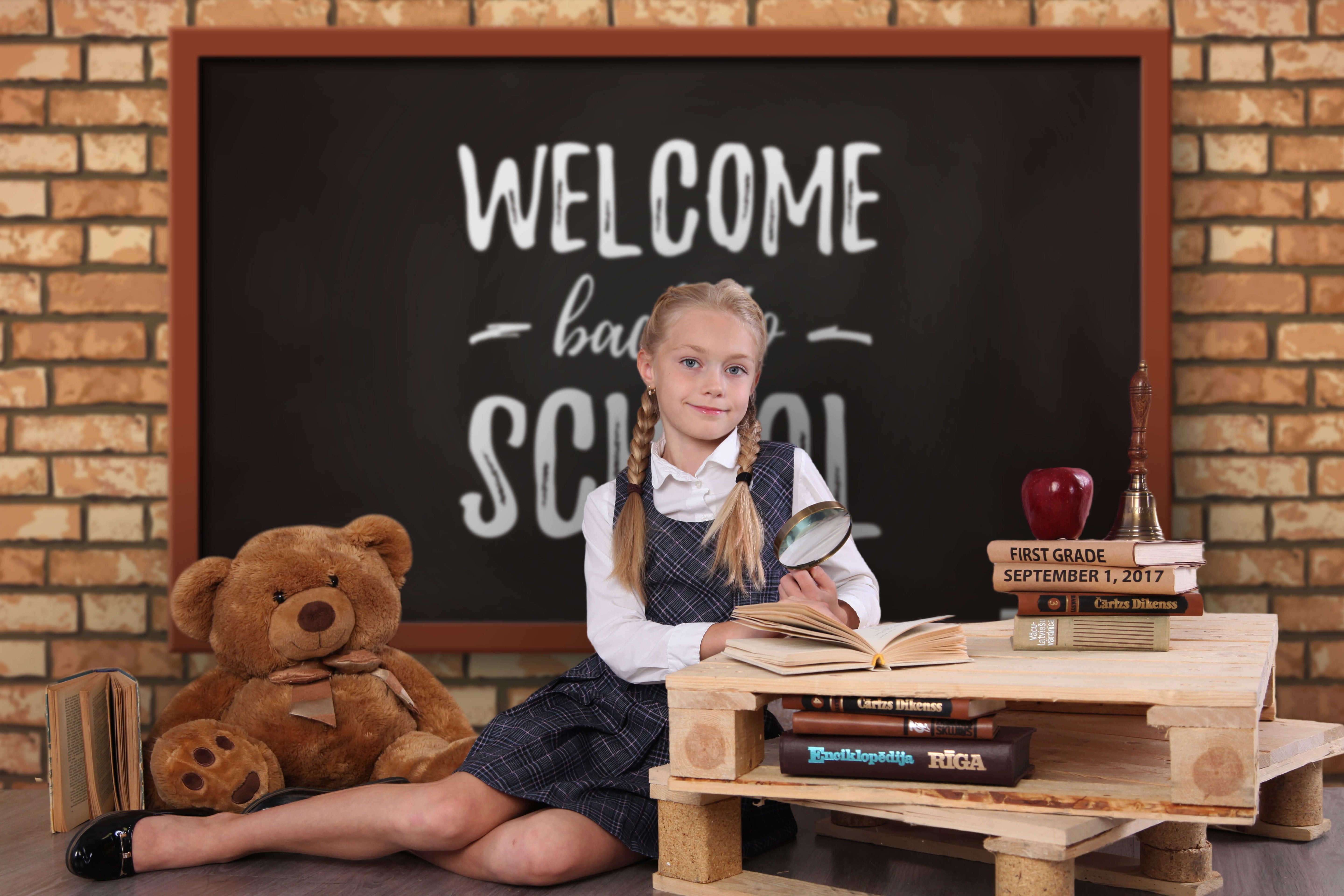Welcome Back to School Kreidetafel Fotografie Hintergrund RR6-28