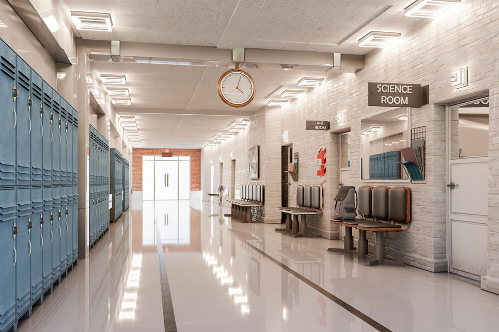 High School Korridor Schließfach Klassenzimmer Fotografie Hintergrund RR6-32