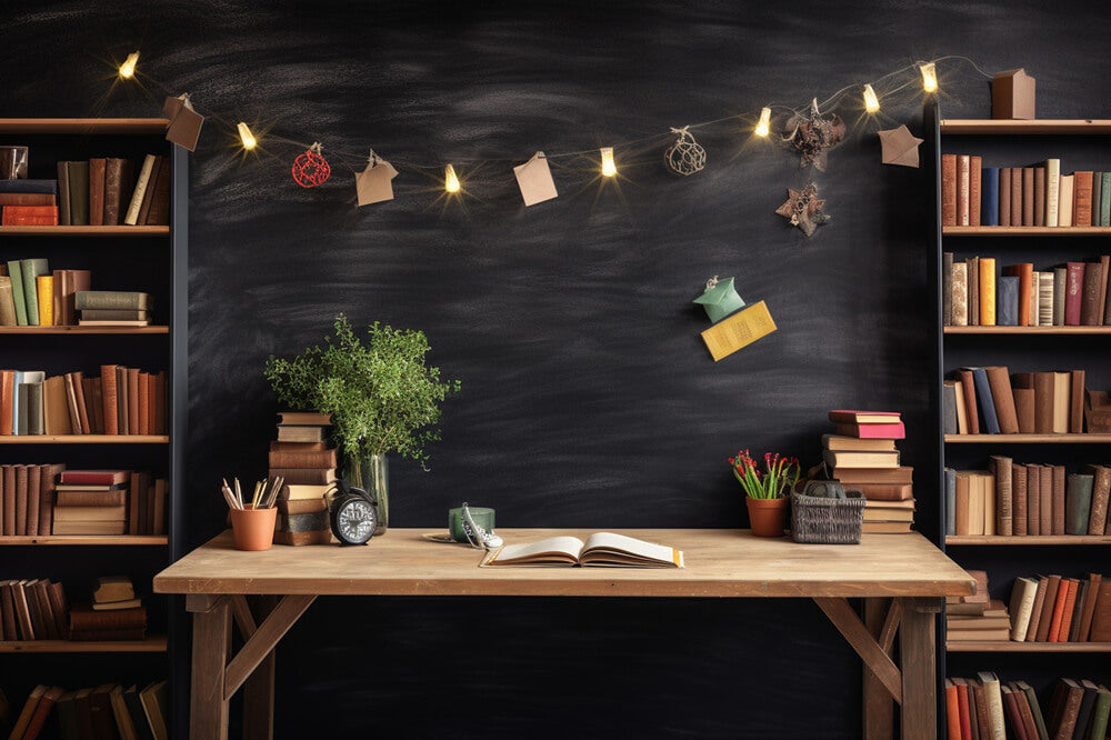 Bücherregal Schreibtisch Back to School Theme Fotografie Hintergrund RR6-34