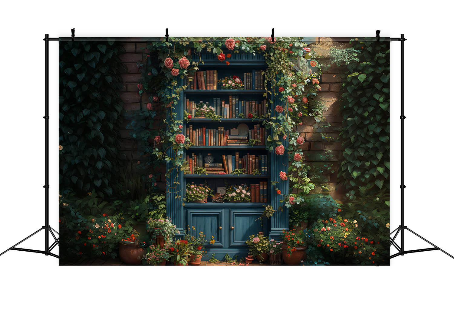 Bücherregal in Blumen Back to School Fotografie Hintergrund RR6-35