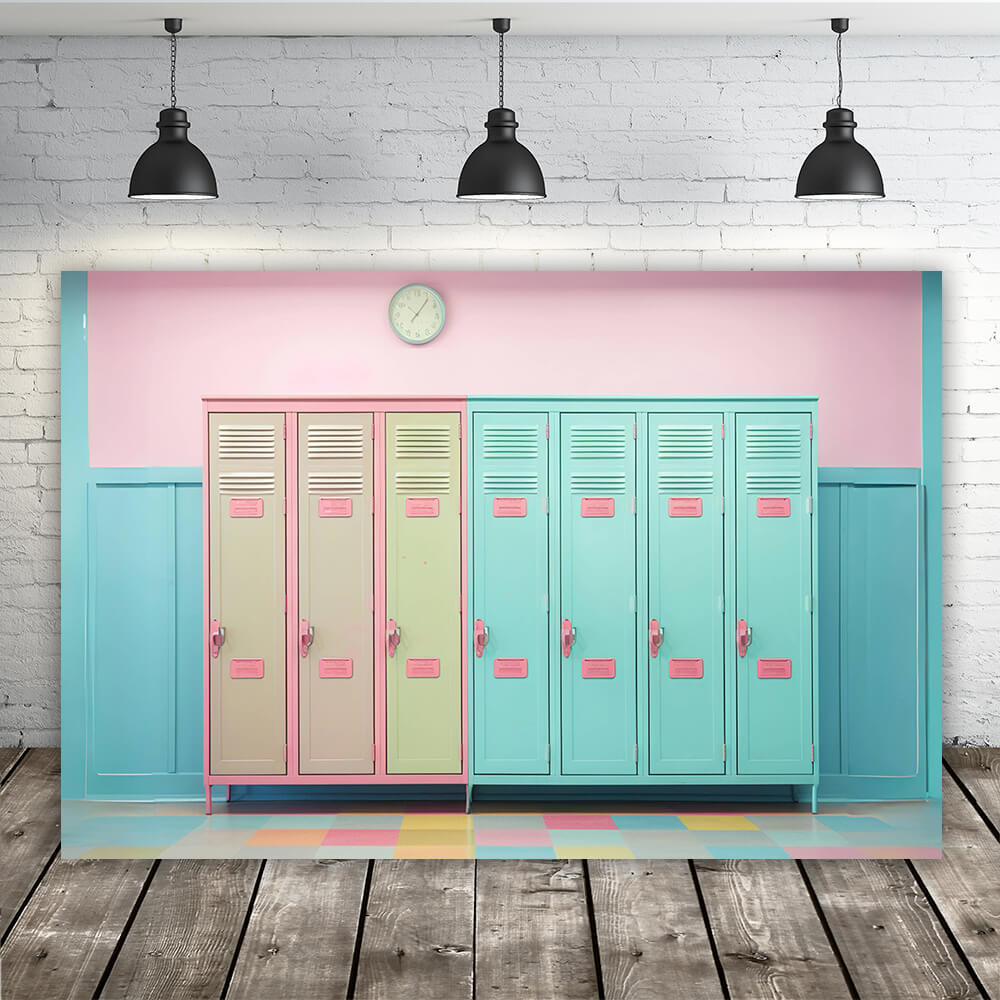 Bunte Spinde Wand Back to School Fotografie Hintergrund RR6-38