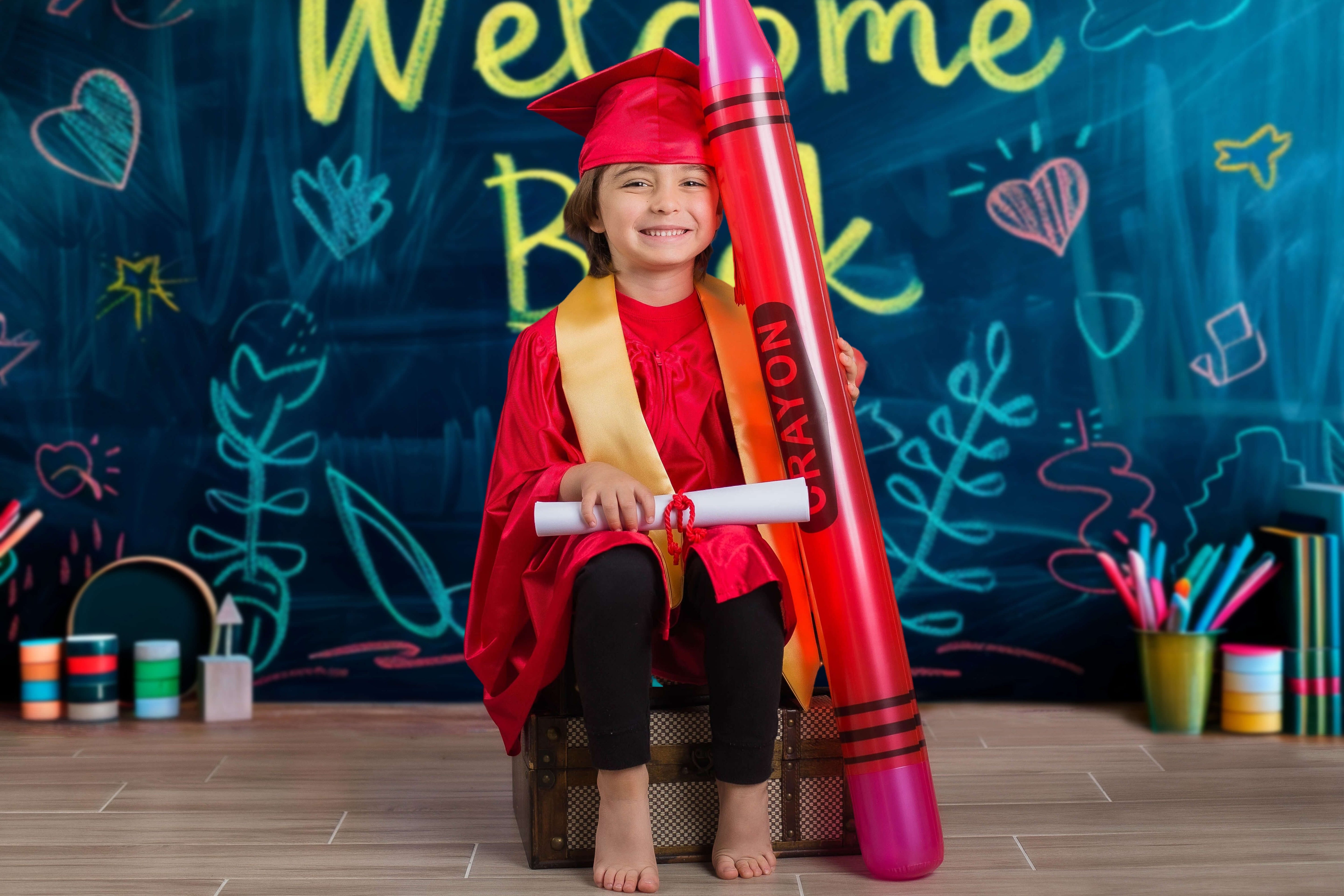 Back to School Farbige Kreidezeichnung Fotografie Hintergrund RR6-39