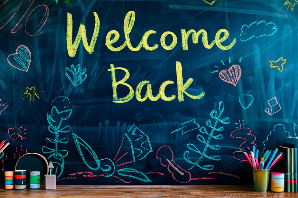 Back to School Farbige Kreidezeichnung Fotografie Hintergrund RR6-39