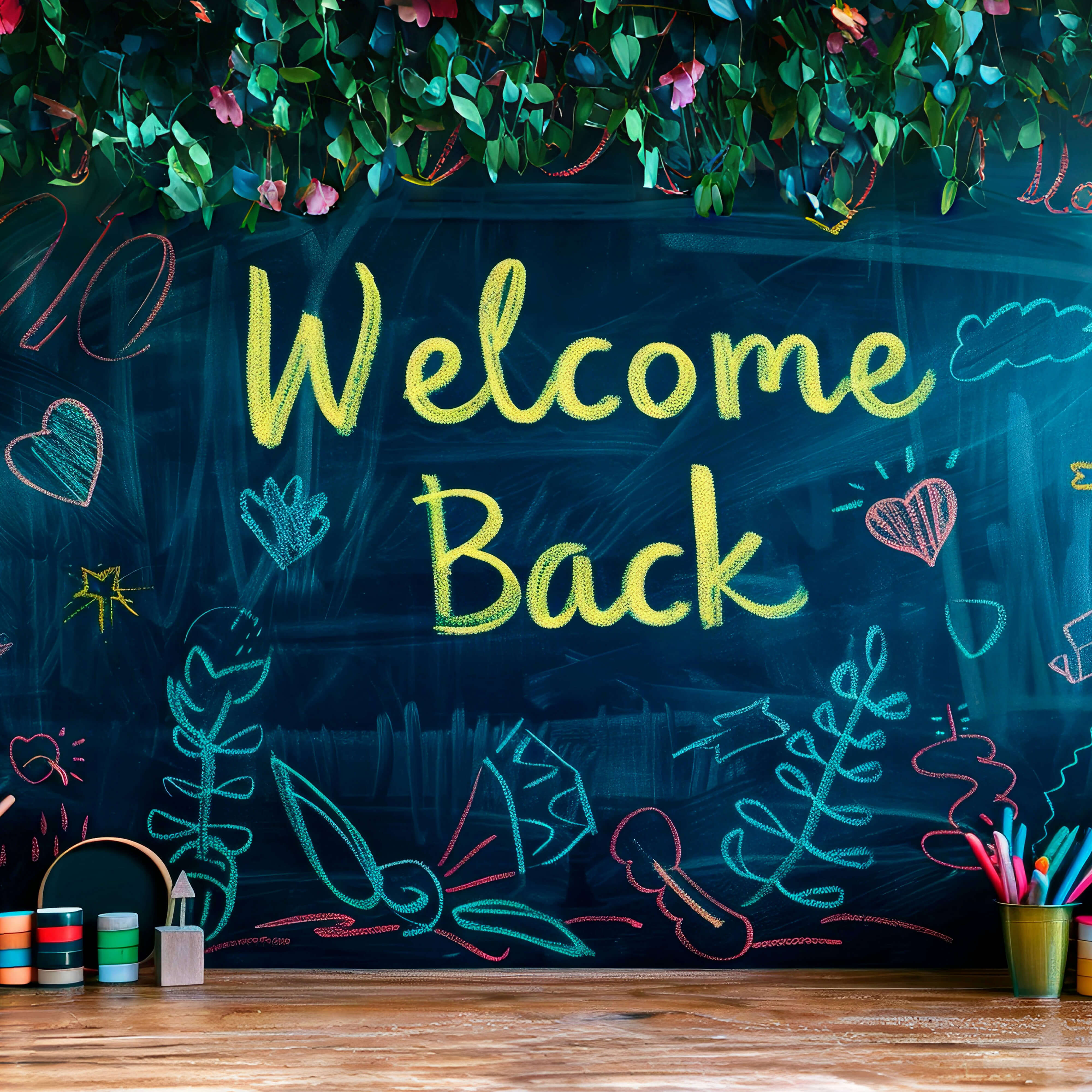 Back to School Farbige Kreidezeichnung Fotografie Hintergrund RR6-39