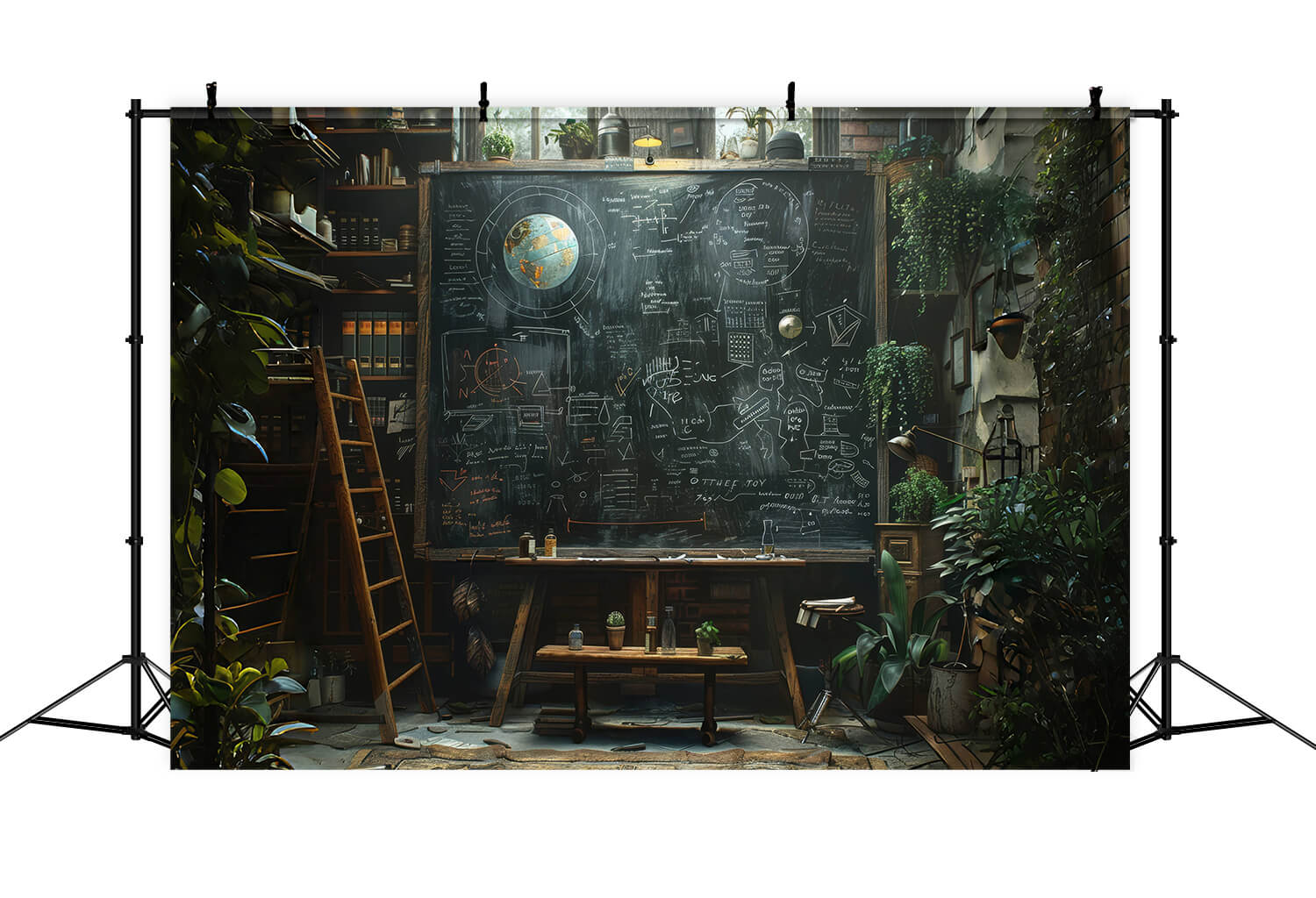 Vintage Bücherregal Blackboard Studierzimmer Fotografie Hintergrund RR6-43