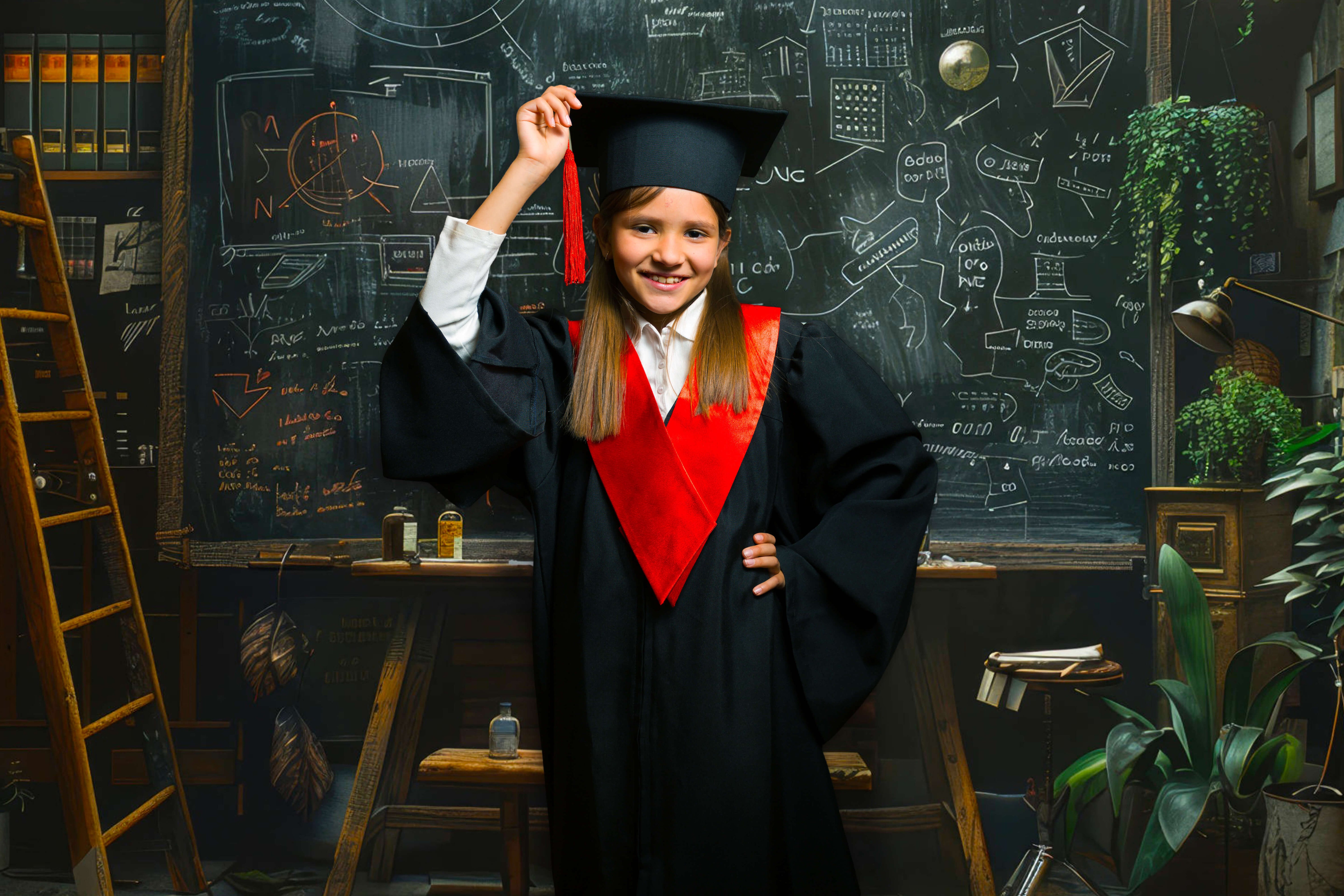 Vintage Bücherregal Blackboard Studierzimmer Fotografie Hintergrund RR6-43