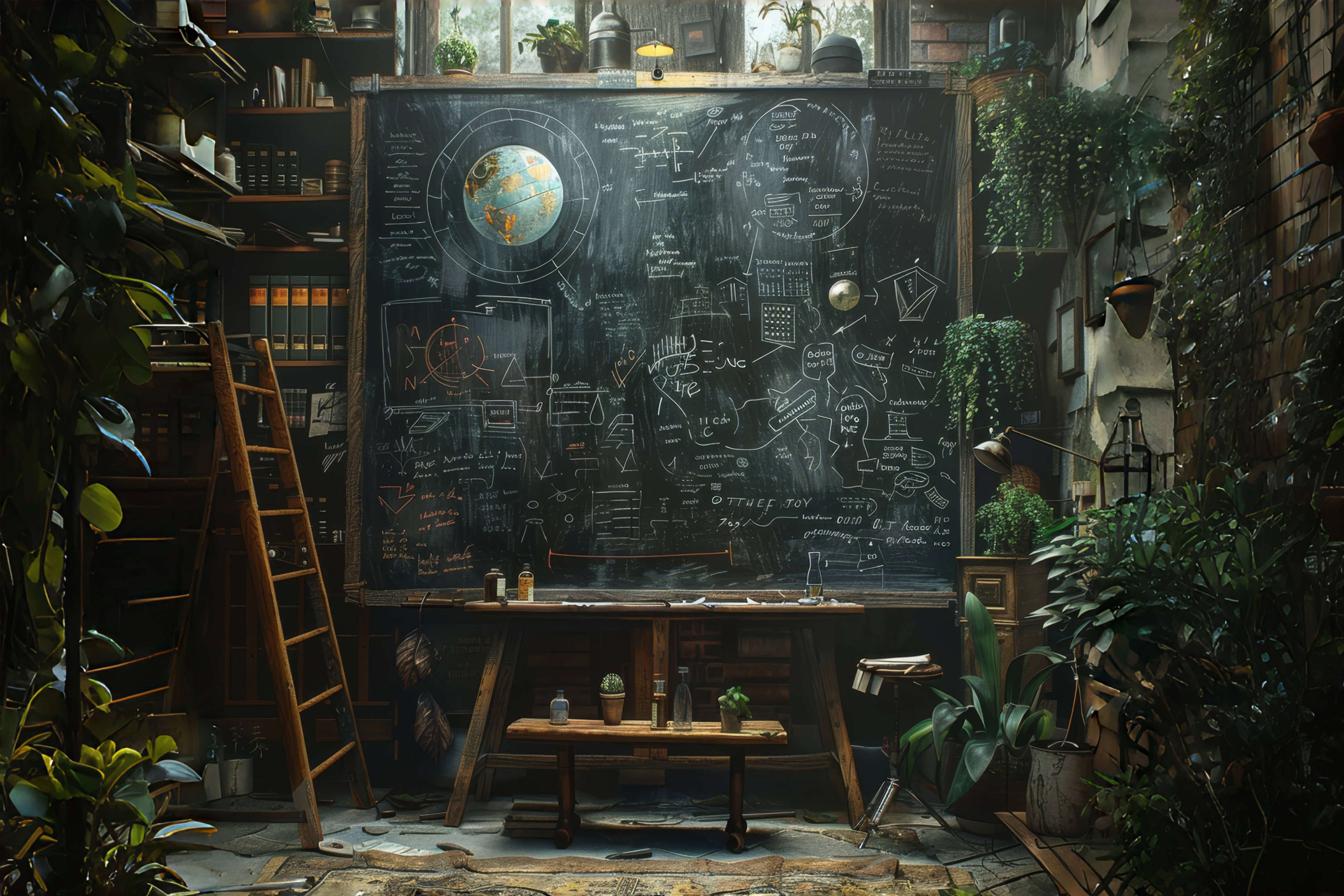 Vintage Bücherregal Blackboard Studierzimmer Fotografie Hintergrund RR6-43