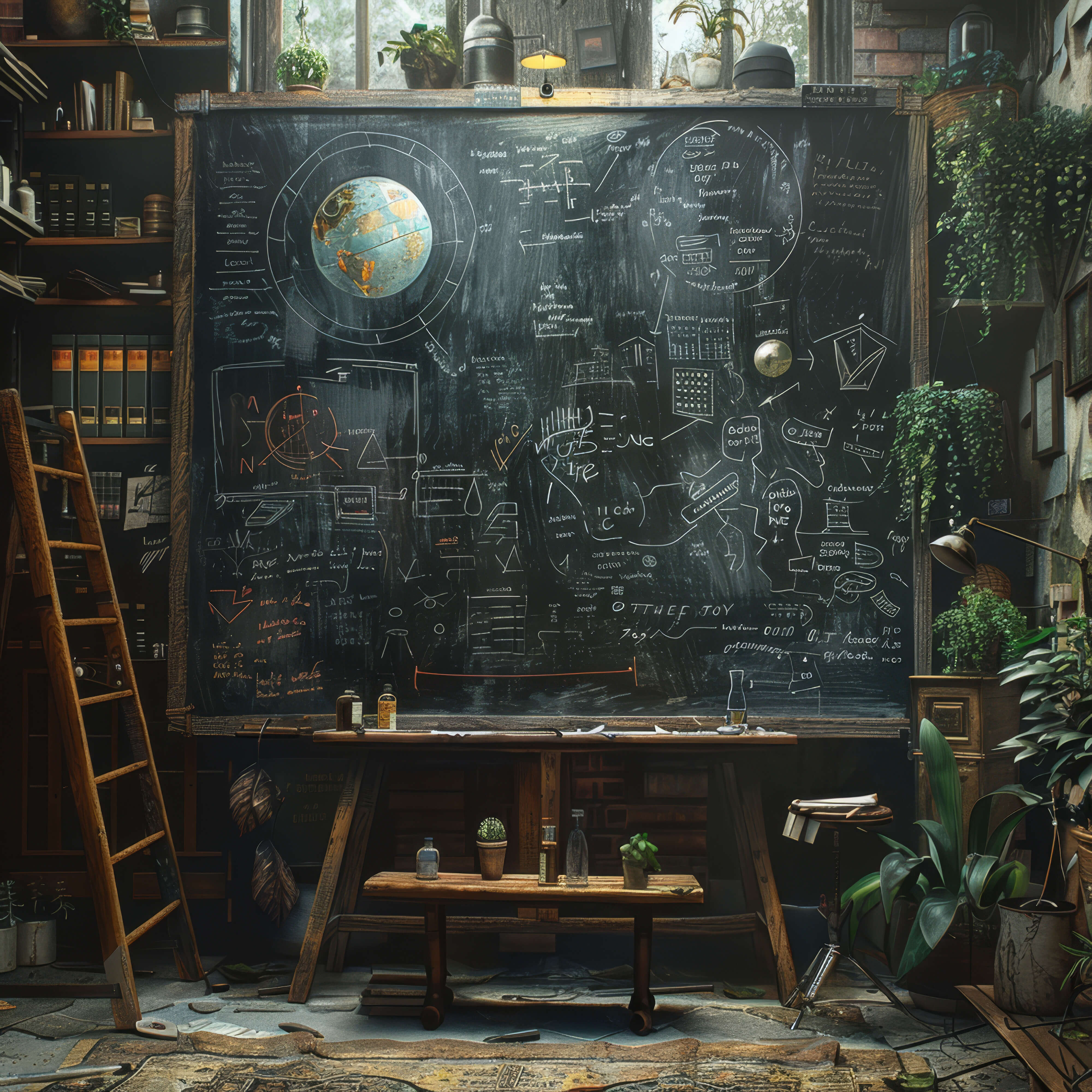 Vintage Bücherregal Blackboard Studierzimmer Fotografie Hintergrund RR6-43