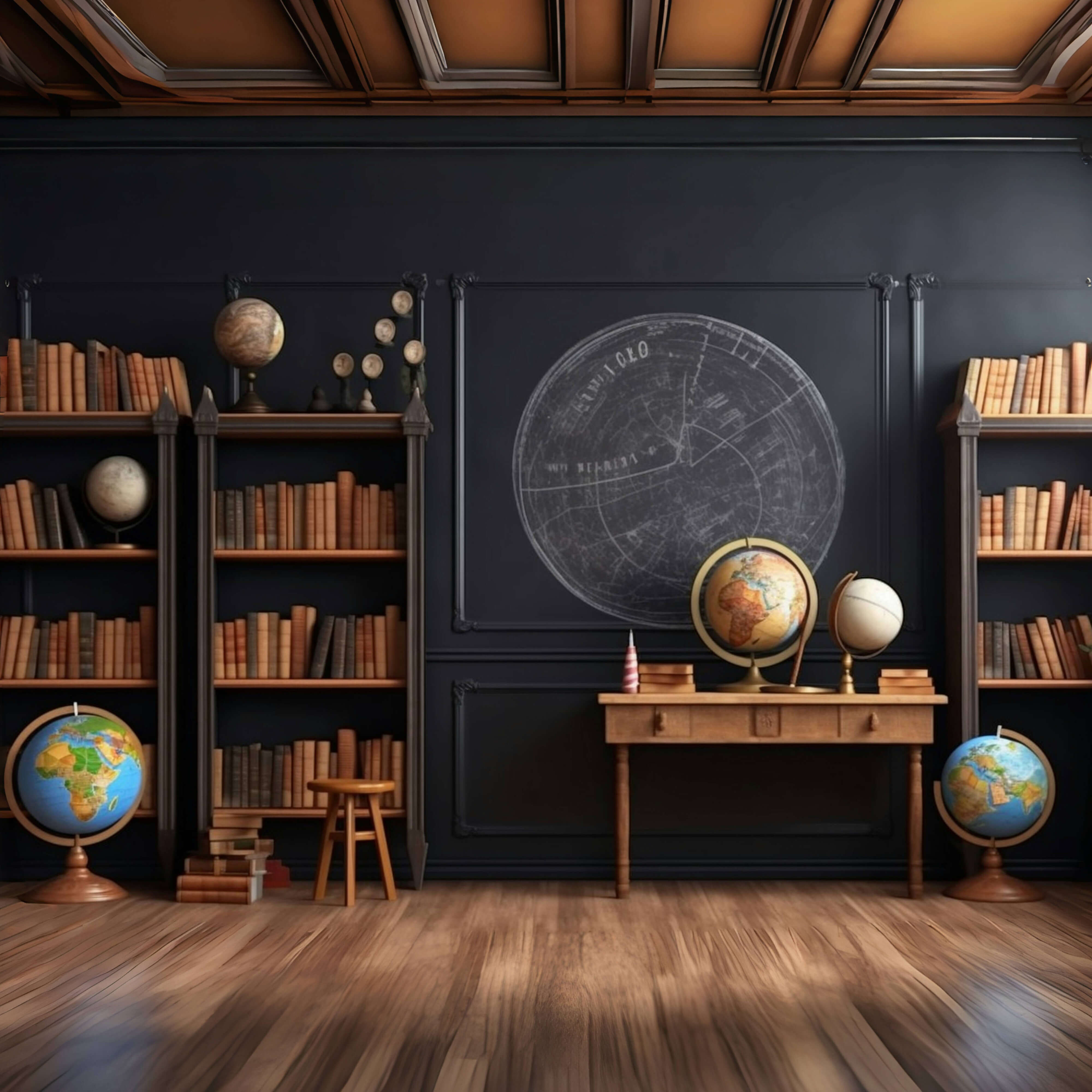 Back to School Bücherregal Globen Klassenzimmer Fotografie Hintergrund RR6-44