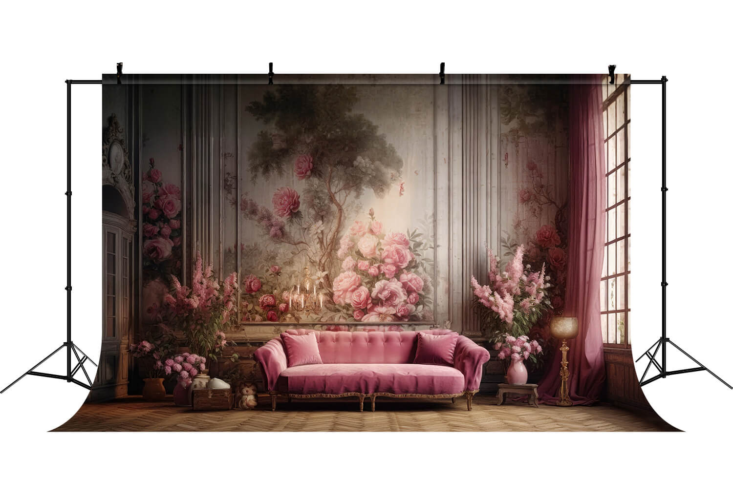 Rosa Sofa Floral Retro Wand Wohnzimmer Backdrop RR6-62